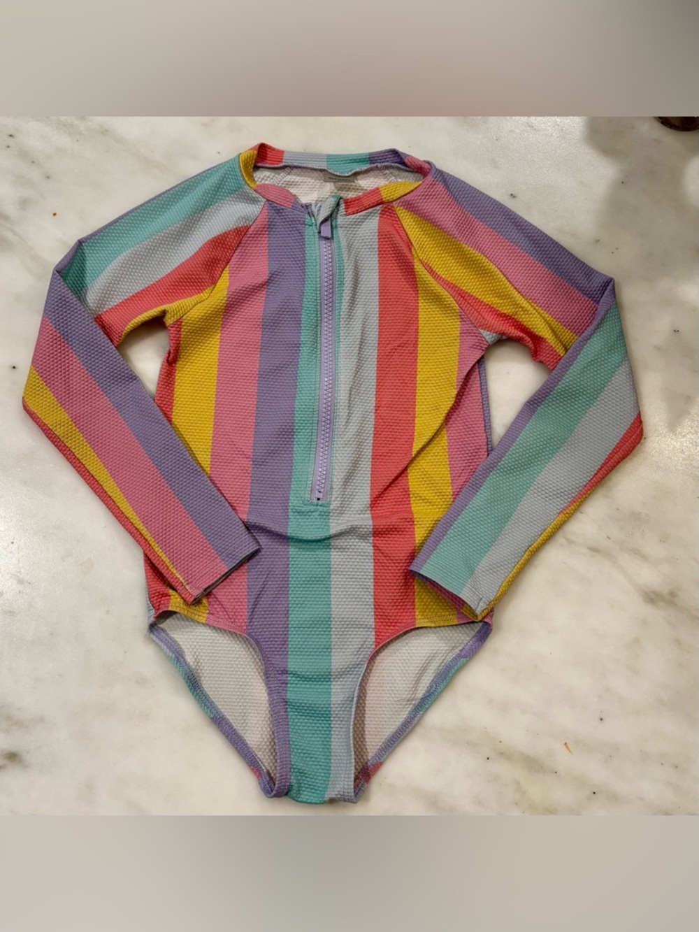 Old Navy Girls' Rainbow Stripe Long Sleeve rashguard
